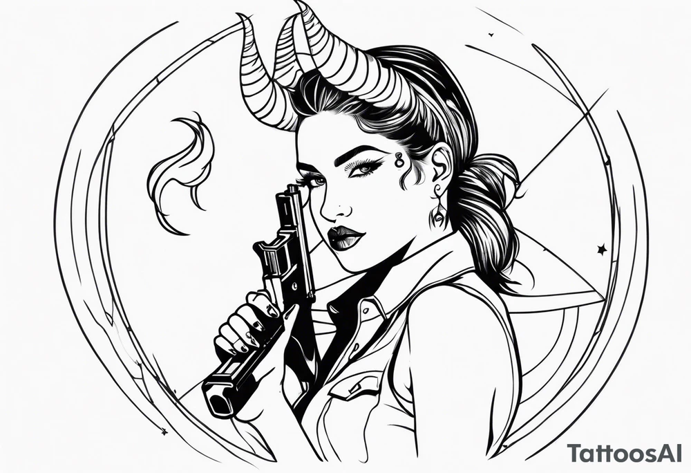 capricorn girl with gun tattoo idea