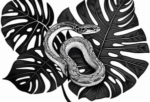 HidingLittle snake with monstera tattoo idea