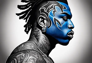 blue wildcat in football attire  morphing into jfootball game night half of the face is a black male school student tattoo idea