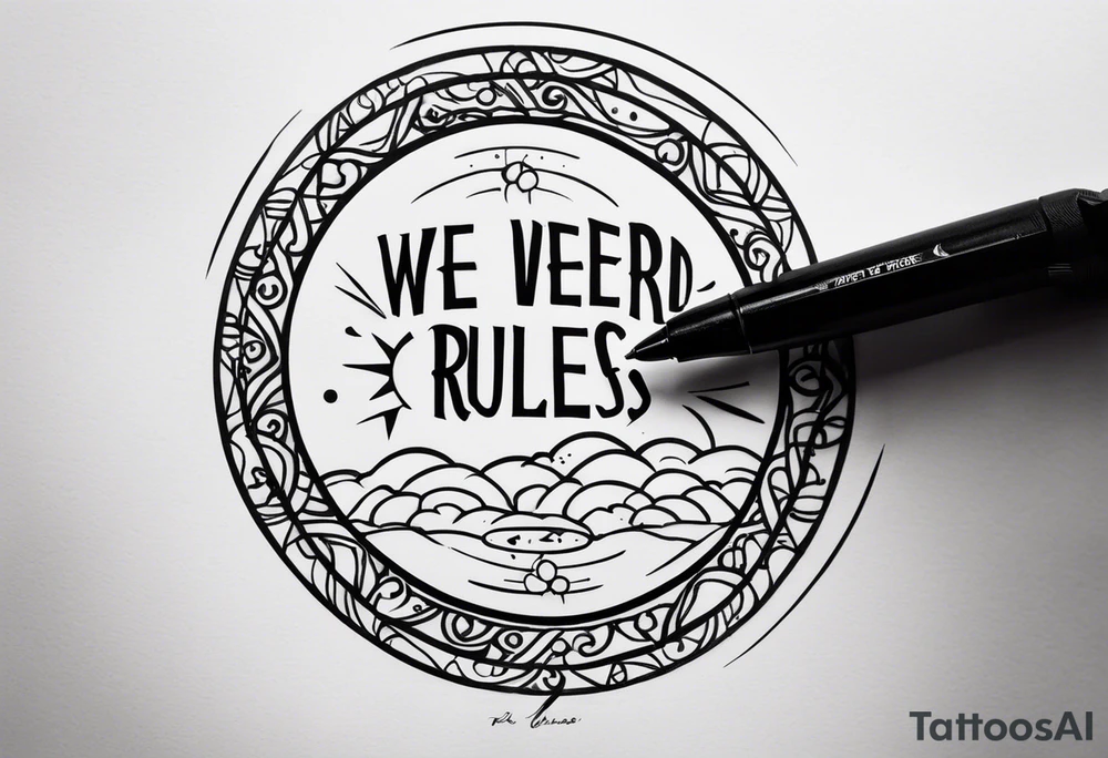 create a tatto using the next lyric: "We were searching for reasons To play by the rules" in a dark circle tattoo idea