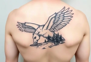 Eagle with a horse drinking from a river with some trees tattoo idea