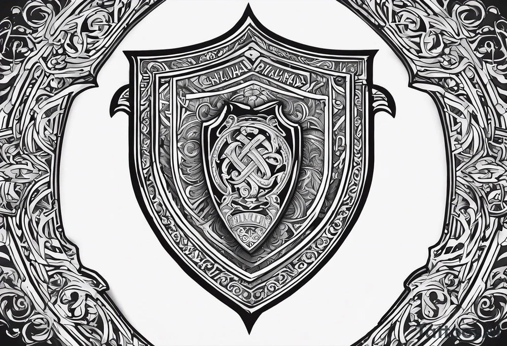 Valhalla shield sword axe stairs tattoo idea