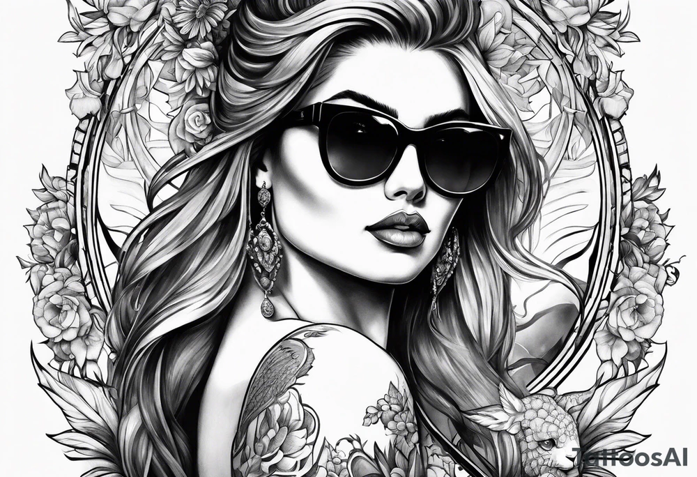 woman with big titts and a capricorn with sunglasses tattoo idea