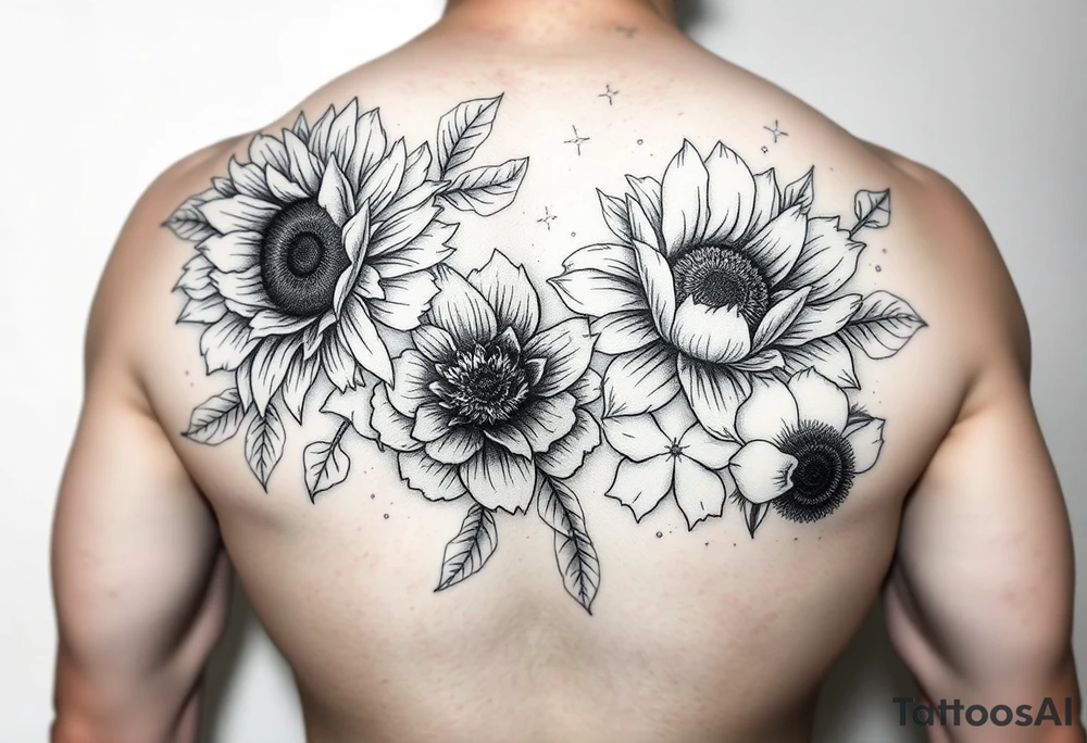 Floral sunflowers, Peony’s, cherry blossoms and Delilah’s. tattoo idea