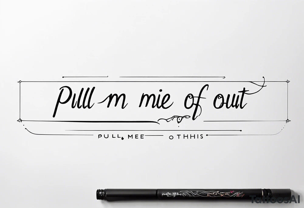 A one line horizontal fine line quote tattoo that says “pull me out of this” tattoo idea