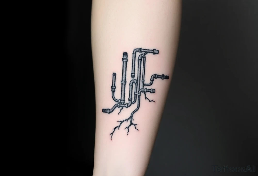 System of pipes that transitions and transforms at the end into thick, widespread 
veins of forearm tattoo idea