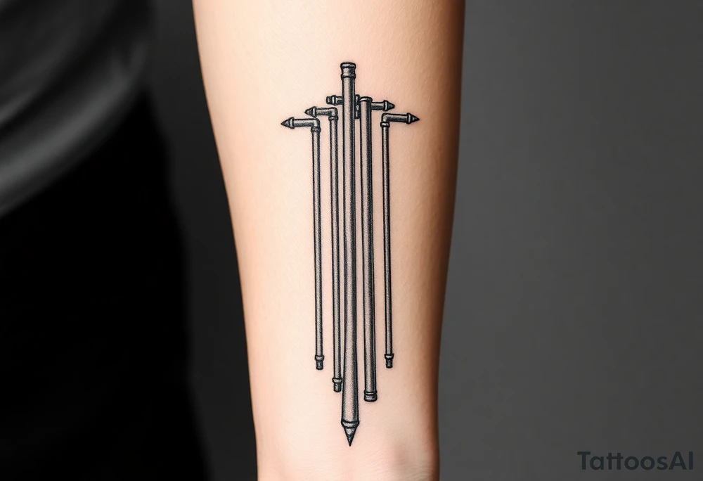 symetrical, vertical System of thin pipes that transitions gradually from the end into thick, widespread veins of forearm tattoo idea