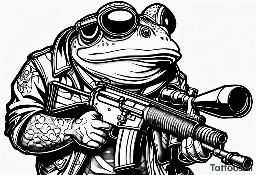 frog horn leg horn cartoon holding a machine gun tattoo idea