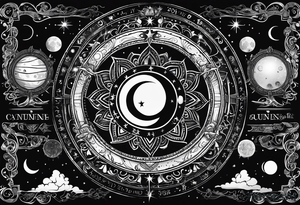 Astrology, Cancer, Natal Chart, symbolic, vision, yin yang, the moon, the sun, Uranus, Pluto, spiritual, third eye, mystical armband tattoo idea
