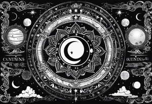 Astrology, Cancer, Natal Chart, symbolic, vision, yin yang, the moon, the sun, Uranus, Pluto, spiritual, third eye, mystical armband tattoo idea