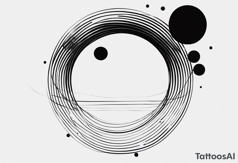 Une ligne verticale abstraite composée de cercles de tailles variées, inspirée par le film Interstellar et le mot « stay » en morse tattoo idea