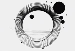 Une ligne verticale abstraite composée de cercles de tailles variées, inspirée par le film Interstellar et le mot « stay » en morse tattoo idea