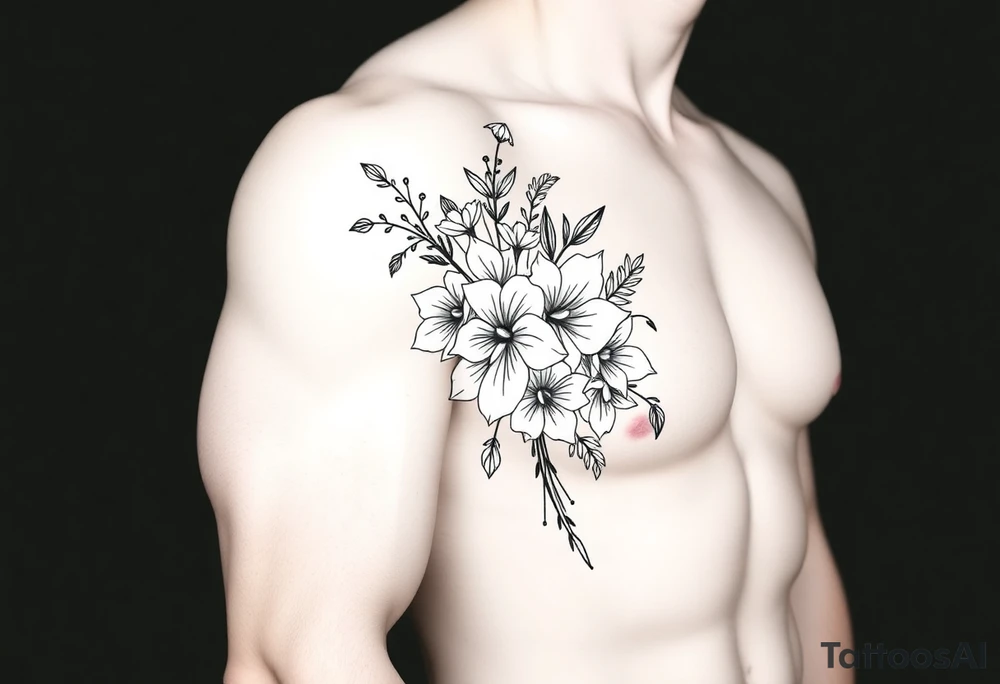 Bouquet of multiple flowers tattoo idea