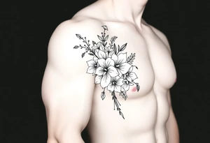 Bouquet of multiple flowers tattoo idea
