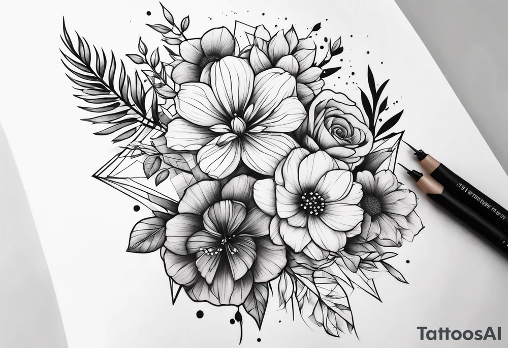 Standard flower bouquet on upper arm tattoo idea
