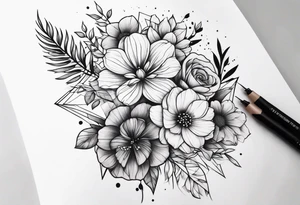 Standard flower bouquet on upper arm tattoo idea