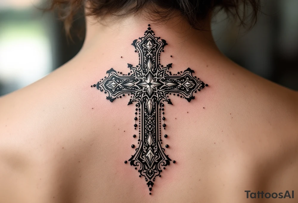 Cross with jewels tattoo idea