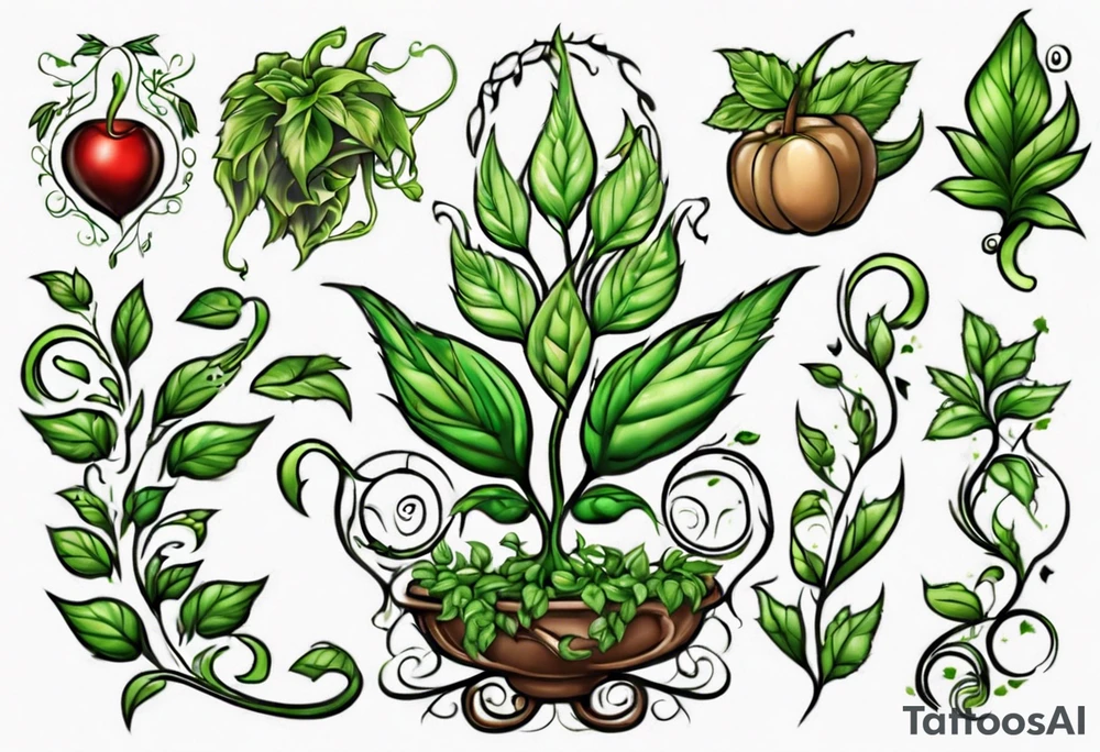 Words “Plant powered” with growing vines tattoo idea
