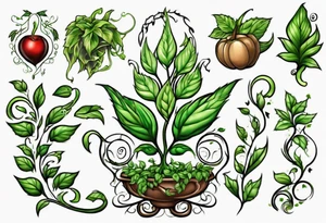 Words “Plant powered” with growing vines tattoo idea