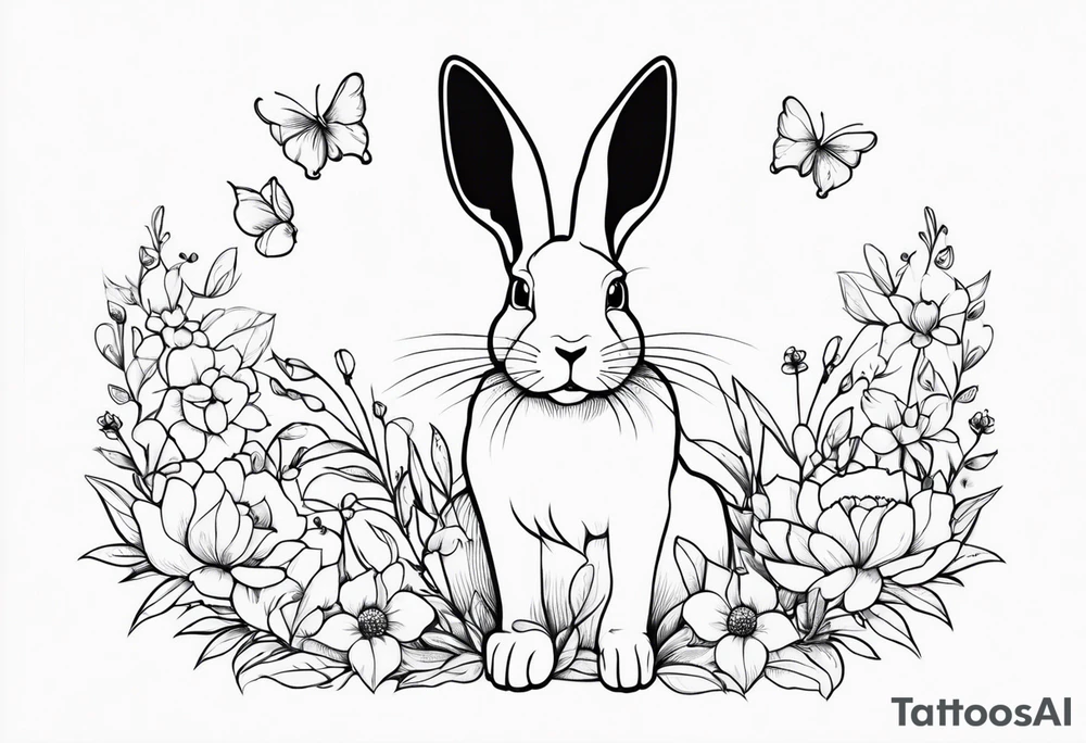 Rabbit and flowers tattoo idea