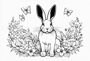 Rabbit and flowers tattoo idea