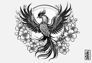 traditional Japanese phoenix and cherry blossoms blank background tattoo idea