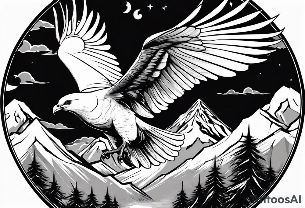 White Dove and an Eagle flying over a mountain tattoo idea