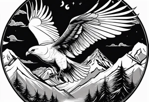 White Dove and an Eagle flying over a mountain tattoo idea