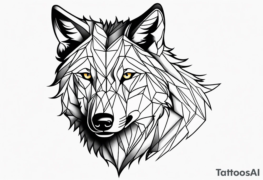 Male young Wolf face look realistic tattoo idea