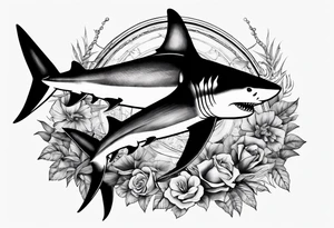 2 nautical style sharks wrapped around the knee no background tattoo idea