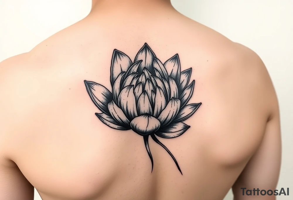 Blooming protea flower with a lilly pad tattoo idea