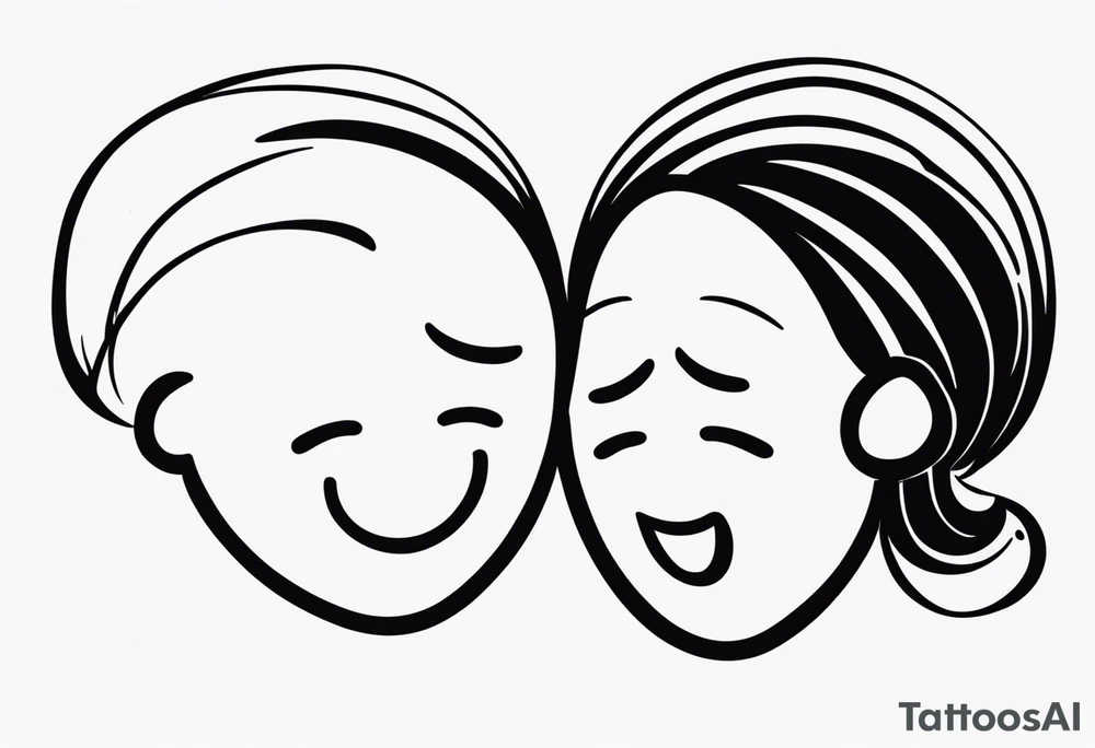 happy and sad face fighting each other tattoo idea