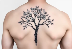 jacaranda tree no leave or  no flowers with lace drop embellishment feminine tattoo idea