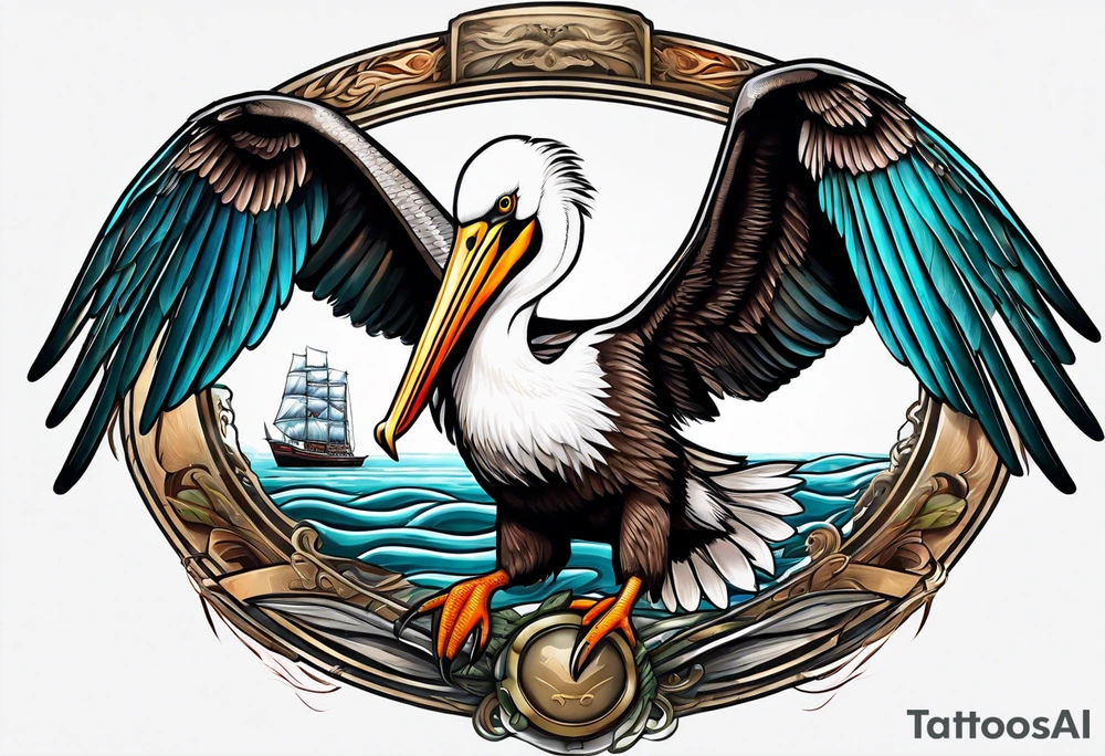 fishing tucked wings 
pelican tattoo idea