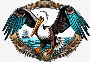 fishing tucked wings 
pelican tattoo idea