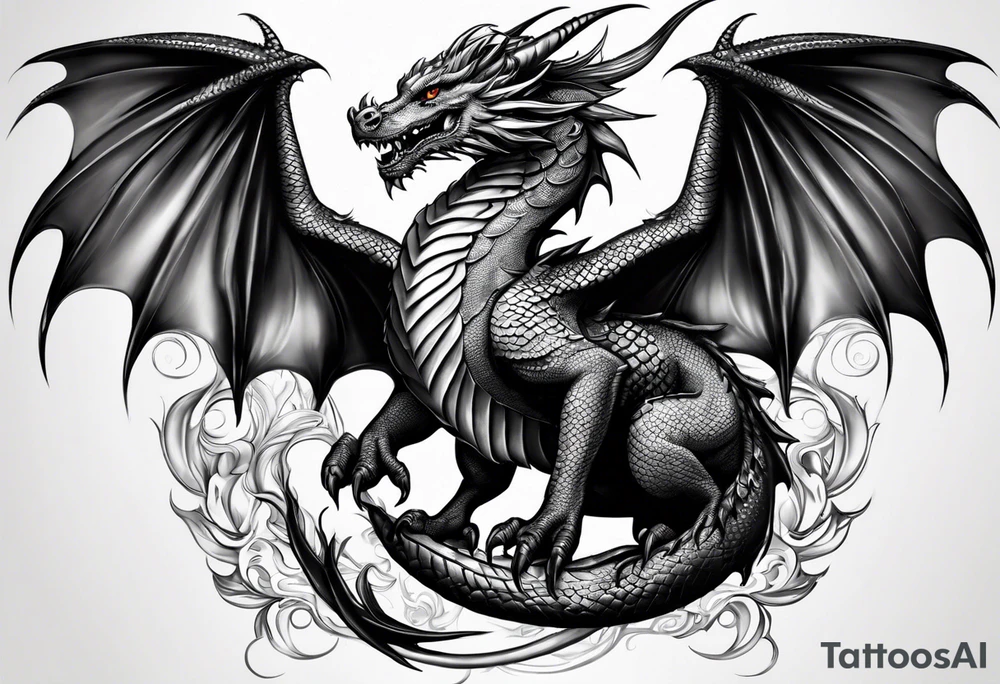 Beautiful female dragon with wings spread tattoo idea