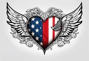 Flag inside of a heart with wings tattoo idea