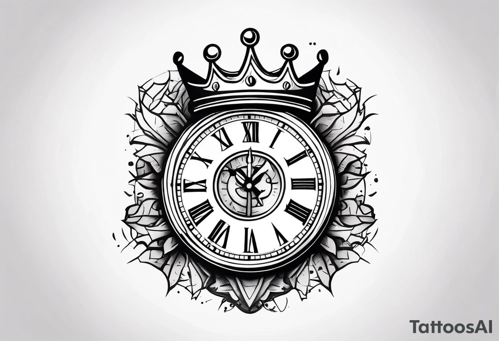 Broken clock with king crown made in HOPE tattoo idea