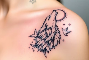 Wolf howling moon stars dove tattoo idea