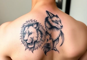 lion vs fox irezumi sleeve tattoo idea