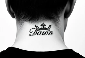 Crown with name Dawn on side of neck tattoo idea