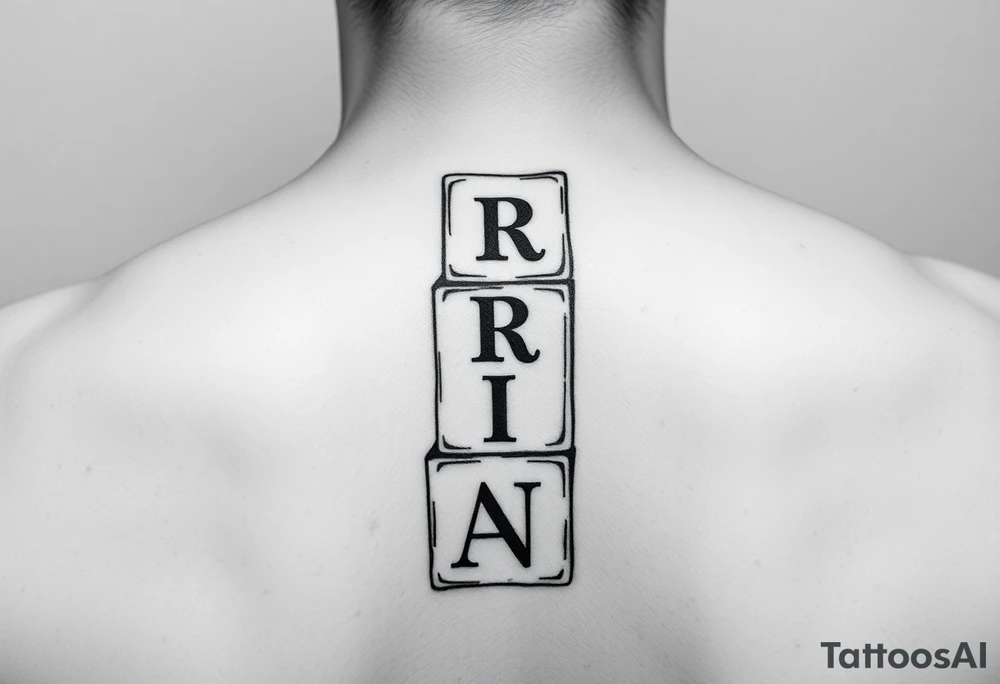 I WANT 5 TOY BABY BLOCKS STACKED ON TOP OF EACH OTHER AND I WANT EACH OF THEM TO HAVE A LETTER IN THEM. B, R, I, A, N THEY SHOULD BE STACKED ON TOP OF EACH OTHER tattoo idea