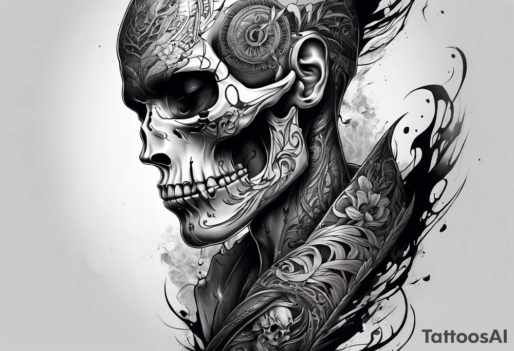 extreme joint pain breaking through skin on arm skull sorrow sad tattoo idea