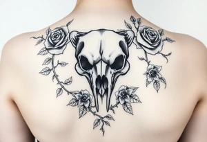 gothic polar bear skull intertwined with climbing roses and thorny vines tattoo idea