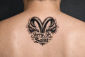 Aries symbol with Jerry Jr name and nickname Saint tattoo idea