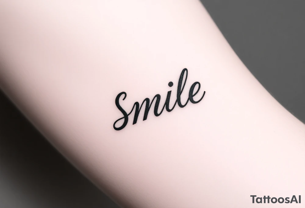 The word smile on the back of elbow tattoo idea