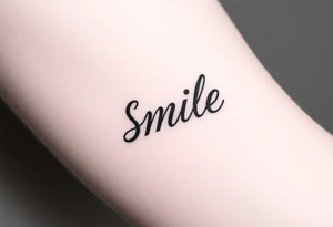 The word smile on the back of elbow tattoo idea