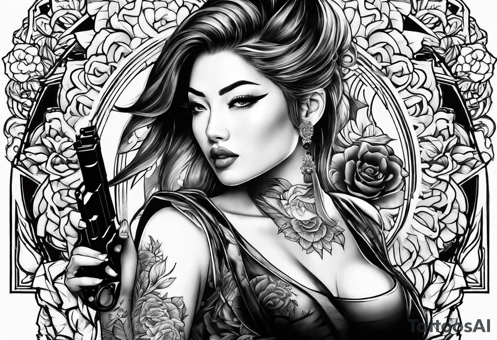woman with a gun tattoo idea