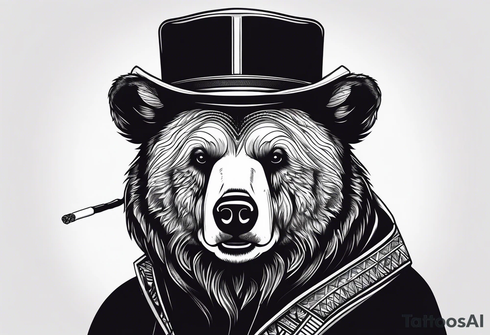 bear with hat smoking a cigarette tattoo idea