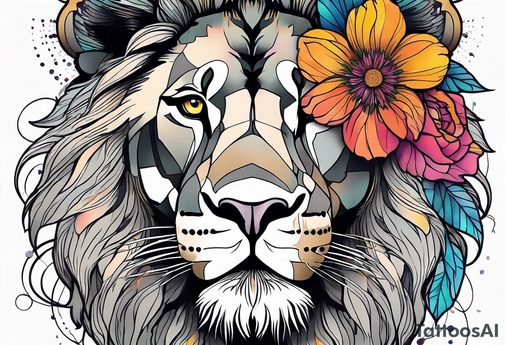 Lion with flowers tattoo idea